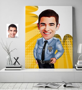 BK Gift Kişiye Özel Bay Polis Karikatür Kanvas Tablo 70x100cm 1