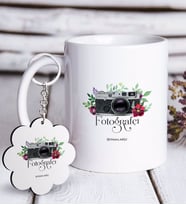 BK Gift Kişiye Özel Mesleki Fotoğrafçı Beyaz Kupa ve Anahtarlık Hediye Seti (Model 1)
