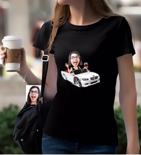 BK Gift Kişiye Özel Bayan Patron Karikatürlü Siyah T-Shirt-3