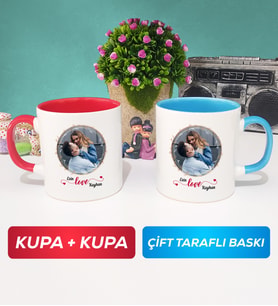 İkili Sevgiliye Sevgililer Günü Hediyesi 11 Kupa Bardak Kırmızı Mavi