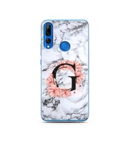 Mermer Çiçekli Harf Tasarım Süper Şeffaf Silikon Telefon Kılıfı Huawei Y9 Prime 