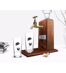 BK Gift Kişiye Özel Renkli Baskılı İsimli İkili Rakı Bardağı ve Ahşap Rakı Standı Hediye Seti-132 (Model 1)
