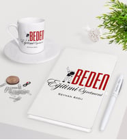 BK Gift Kişiye Özel Beden Eğitimi Öğretmeni Beyaz Defter Kalem Türk Kahvesi Fincanı Seti (Model 1)