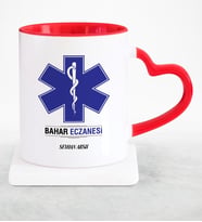 BK Gift Kişiye Özel Mesleki Eczane Kırmızı Kalpli Kupa Bardak  2