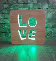 Love Sevgiliye Hediye Ahşap Gece Lambası 16 Renkli Led Lamba