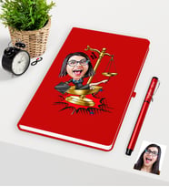 BK Gift Kişiye Özel Bayan Avukat Karikatürlü Kırmızı Defter Kalem Seti - 4