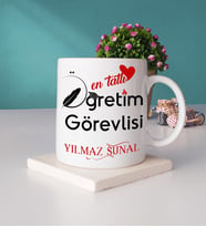 Mesajlı Öğretim Görevlisi Kupa Bardak ve Taş Bardak Altlığı Hediye Seti