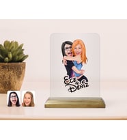 BK Gift Kişiye Özel Kız Kardeşler Karikatürlü Ahşap Standlı Çerçeve-10 (Beyaz)