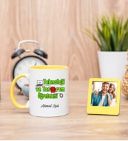 Teknoloji ve Tasarım Öğretmeni Sarı Kupa Bardak ve Sarı Mini Fotoğraf Çerçevesi