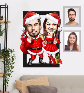 Kişiye Özel Yılbaşı Sevgili Karikatürlü 3D Ahşap Tablo 30x47 Model-1