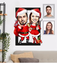Kişiye Özel Yılbaşı Sevgili Karikatürlü 3D Ahşap Tablo 30x47 Model-1