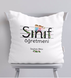 BK Gift Kişiye Özel Sınıf Öğretmeni Beyaz Yastık-17