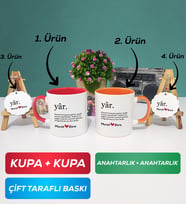 İkili Kırmızı Turuncu Yâr Sevgililer Günü Hediyesi Kupa Bardak Anahtarlık