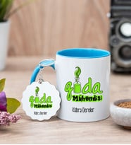 Gıda Mühendisi Mavi Kupa Bardak Ve Anahtarlık Set