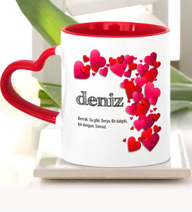 BK Gift Kişiye Özel Sevgili İsim Anlamı Kırmızı Kalpli Kupa Bardak  4