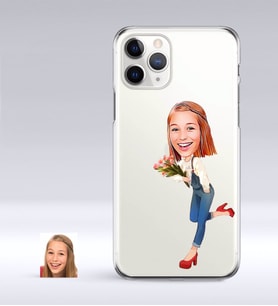 BK Gift Kişiye Özel Bayan Karikatürlü iPhone 11 Pro İnce Şeffaf Silikon Telefon Kapağı-13 (Beyaz)