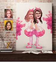 BK Gift Kişiye Özel Kız Kardeşler Karikatürlü Kanvas Tablo 50x70cm-3