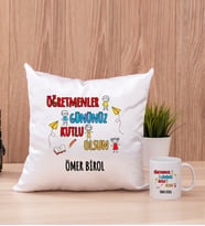 Öğretmenler Günü Kare Yastık ve Beyaz Kupa Bardak