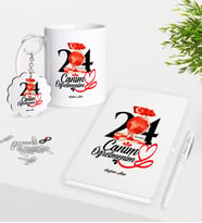 BK Gift Kişiye Özel Canım Öğretmenim Kupa Anahtarlık Beyaz Defter Kalem Hediye Seti-10 (Model 1)