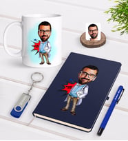 BK Gift Kişiye Özel Erkek Baş Hekim Karikatürlü Lacivert Defter Kalem Kupa 32gb USB Bellek Hediye Seti-1 (Model 1)