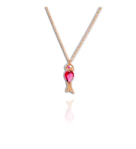 Yakut Damla Taşlı Tekli Kuş Rose Kaplama Gümüş Kolye