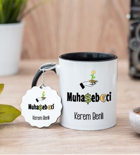 Muhasebeci Siyah Kupa Bardak Ve Anahtarlık Set