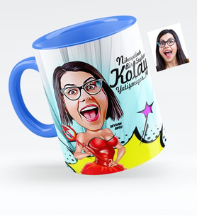 BK Gift Kişiye Özel Bayan Karikatürlü Mavi Kupa Bardak  4