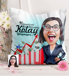 BK Gift Kişiye Özel Bayan İktisatçı Karikatürlü  Yastık  1