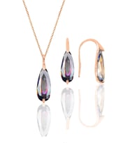Söğütlü Silver Gümüş rose  mistik  taşlı damla kolye ve küpe ikili gümüş set