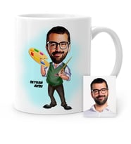 BK Gift Kişiye Özel Ressam Karikatür Beyaz Kupa Bardak  1