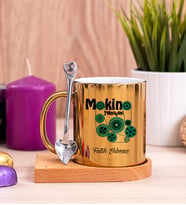 Makine Teknisyeni Ahşap Altlıklı Gold Kupa Bardak