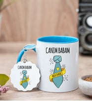 Babalar Günü Hediyesi Mavi Kupa Ve Anahtarlık Set