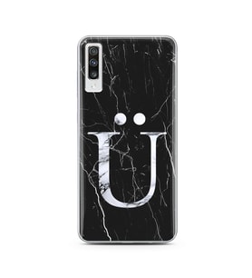 Samsung A70 Siyah Mermer Harf Tasarımlı Telefon Kılıfı Ü-Harfi 