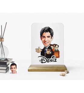 BK Gift Kişiye Özel Erkek Avukat Karikatürlü Ahşap Standlı Çerçeve-2 (Beyaz)