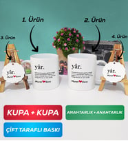 İkili Yâr Sevgililer Günü Hediyesi Kupa Bardak Anahtarlık