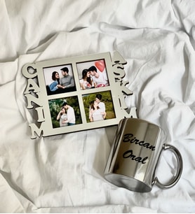 Kişiye Özel 4 Fotoğraflı Canım Aşkım Mdf Çerçeve Gümüş Ve Gümüş Kupa Set