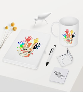 BK Gift Kişiye Özel Resim Öğretmeni Temalı Beyaz Defter Kalem Kupa Ayna Seti - 3