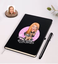 BK Gift Kişiye Özel Kadın Aşçı Karikatürlü Siyah Defter ve Kalem Hediye Seti-2