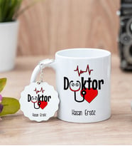 Doktora Hediye Beyaz Kupa Bardak Ve Anahtarlık Set