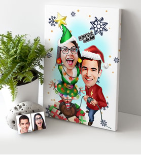 BK Gift Kişiye Özel Yılbaşı Temalı Sevgililer Karikatürlü Kanvas Tablo (30x50cm.) - 1