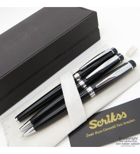 Scrikss 38 3'lü Set Siyah Krom  Dolma Kalem + Tükenmez Kalem + Versatil Kalem  Scrikss Kalem  İsme Özel Kalem  Hediyelik Kalem