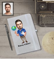 Kişiye Özel Öğretmen Karikatürlü Gri Defter Kalem Hediye Seti  Bay-10