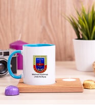 Jandarma Logolu Ahşap Altlıklı Mumlu Mavi Kupa Bardak