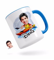 BK Gift Kişiye Özel Erkek Kanocu Karikatürlü Mavi Kupa Bardak-1