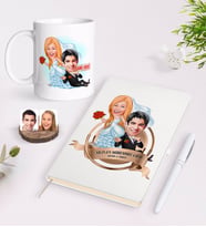 BK Gift Kişiye Özel Yılın En Mükemmel Çifti Karikatürlü Beyaz Defter Kalem ve Kupa Seti-67 (Model 1)