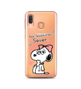 Snoopy Tasarımlı Süper Şeffaf Silikon Telefon Kılıfı Samsung A40