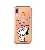 Snoopy Tasarımlı Süper Şeffaf Silikon Telefon Kılıfı Samsung A40