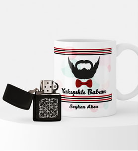 BK Gift Kişiye Özel Yakışıklı Babam Benzinli Çakmak ve Kupa Seti-3 (Model 1)