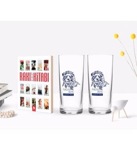 BK Gift Kişiye Özel Renkli Baskılı Aslan Sütü Tasarımlı İkili Rakı Bardağı ve Rakı Cep Kitabı Hediye Seti-1 (Model 1)