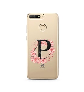 Pembe Çiçekli Harf Tasarım Süper Şeffaf Silikon Telefon Kılıfı Huawei Y6 Prime 2